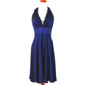 Adrianna Papell Navy Blue Silk Charmeuse Bias-cut 1930s Style Dress